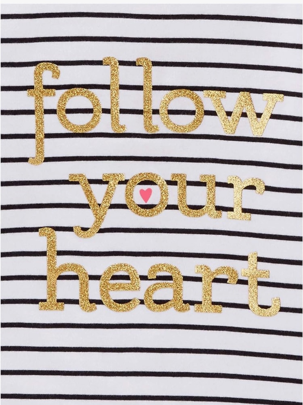 Girls 'Follow Your Heart' 100% Cotton Gold Glitter Stripe Long Sleeve Tee 5T